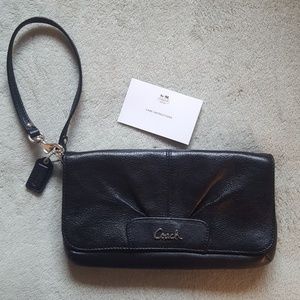 Coach black leather wristlet